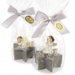 Sheep milk star soap 40g decorated with an angel in a cellophane, Christmas rose silver 