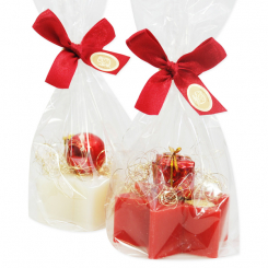 Sheep milk soap star 80g decorated with christmas decoration in a cellophane, Classic/pomegranate 