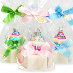 Schafmilchseife Stern 80g dekoriert mit Glastorte in Cello, Classic 