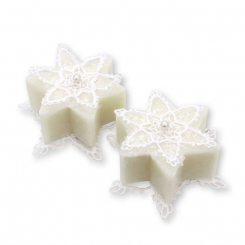 Schafmilchseife Stern 80g dekoriert mit Häkelsternen, Classic 