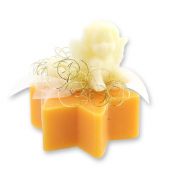 Schafmilchseife Stern 80g dekoriert mit Seifenengel 20g, Orange 
