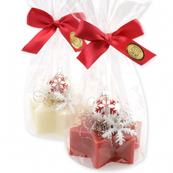 Schafmilchseife Stern 80g dekoriert mit Glaskugel in Cello, Classic/Granatapfel 