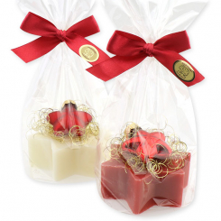 Sheep milk soap star 80g decorated with a glass star in a cellophane, Classic/pomegranate 