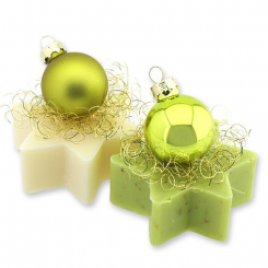 Schafmilchseife Stern 80g dekoriert mit Glaskugel, Classic/Eisenkraut 