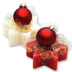 Sheep milk soap star 80g decorated with glass christmas ball, Classic/pomegranate 