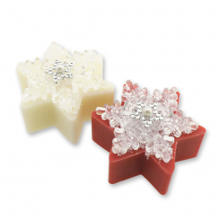 Schafmilchseife Stern 80g dekoriert mit Schneekristall, Classic/Granatapfel 