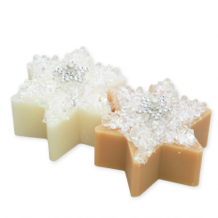 Sheep milk soap star 80g decorated with snow crystals, Classic/swiss pine 