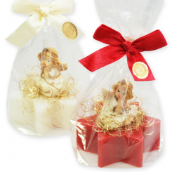 Sheep milk soap star 80g decorated with an angel in a cellophane, Classic/pomegranate 