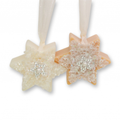 Sheep milk soap star 80g hanging, decorated with snow crystal, Classic/swiss pine 