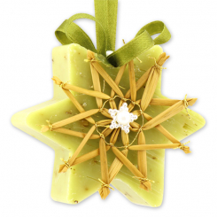 Sheep milk soap star 80g hanging, decorated with a straw star, Verbena 