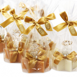 Sheep milk soap star 80g decorated with glass figures in a cellophane, Classic/swiss pine 