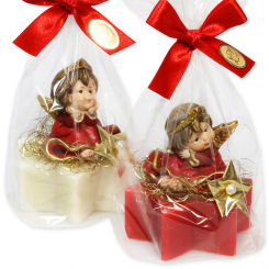 Sheep milk star soap 80g decorated with an angel in a cellophane, Classic/pomegranate 