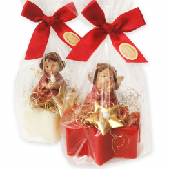 Sheep milk star soap 80g decorated with an angel in a cellophane, Classic/pomegranate 