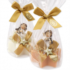 Sheep milk star soap 80g decorated with an angel in a cellophane, Classic/swiss pine 