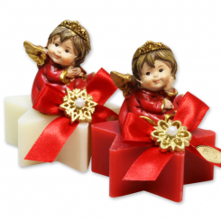 Sheep milk star soap 80g decorated with an angel in a cellophane, Classic/pomegranate 