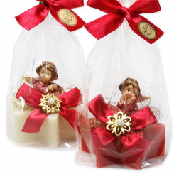 Sheep milk star soap 80g decorated with an angel in a cellophane, Classic/pomegranate 