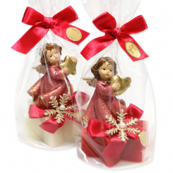Sheep milk star soap 80g decorated with an angel in a cellophane, Classic/pomegranate 