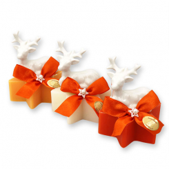 Schafmilchseife Stern 80g dekoriert mit Hirsch, sortiert 