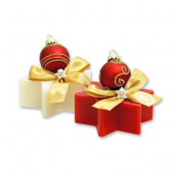 Sheep milk soap star 80g decorated with a christmas ball, Classic/pomegrante 