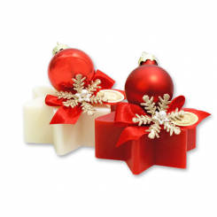 Sheep milk soap star 80g decorated with a christmas ball, Classic/pomegrante 