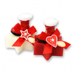 Schafmilchseife Stern 80g dekoriert mit Stiefel, Classic/Granatapfel 