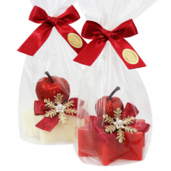 Sheep milk soap star 80g decorated with an apple in a cellophane, Classic/pomegranate 