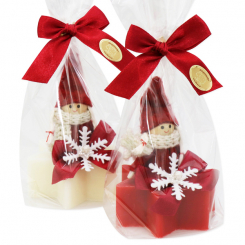 Schafmilchseife Stern 80g dekoriert mit Filzwichtel in Cello, Classic/Granatapfel 