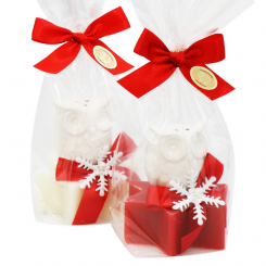 Sheep milk soap star 80g decorated with an owl in a cellophane, Classic/pomegranate 