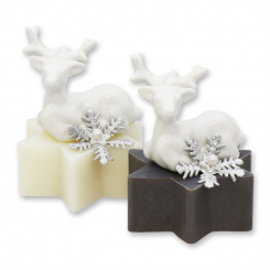 Sheep milk star soap 80g decorated with a deer, Classic/christmas rose silver 