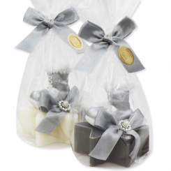 Sheep milk soap star 80g decorated with a boot in a cellophane, Classic/christmas rose silver 