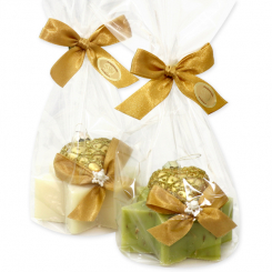 Schafmilchseife Stern 80g dekoriert mit Herz in Cello, Classic/Eisenkraut 