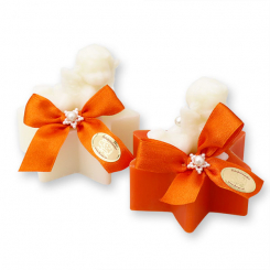 Schafmilchseife Stern 80g dekoriert mit Seifenengel 20g, Classic/Blutorange 