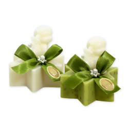 Schafmilchseife Stern 80g dekoriert mit Seifenengel 20g, Classic/Eisenkraut 