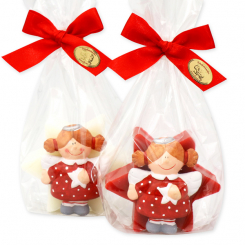 Sheep milk soap star 80g decorated with an angel in a cellophane, Classic/pomegranate 