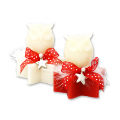 Schafmilchseife Stern 80g dekoriert mit Seife Eule 50g, Classic/Granatapfel 