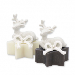 Sheep milk star soap 80g decorated with a deer, Classic/christmas rose silver 