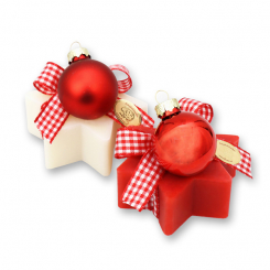 Sheep milk soap star 80g decorated with a christmas glass, Classic/pomegranate 