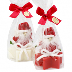 Sheep milk soap star 80g decorated with a gnome in a cellophane, Classic/pomegranate 