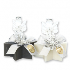 Sheep milk soap star 80g decorated with an angel, Classic/christmas rose silver 