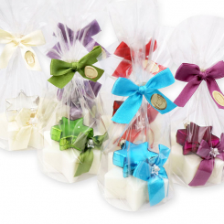 Schafmilchseife Stern 80g dekoriert mit Glasstern in Cello, Classic 