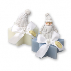Schafmilchseife Stern 80g dekoriert mit Weihnachtsfigur, Classic/Eisblume 