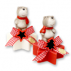 Sheep milk soap star 80g decorated with a bear, Classic/pomegranate 