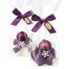 Sheep milk soap star 80g decorated with a christmas ball in a cellophane, Classic/elderberry 