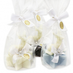 Schafmilchseife Stern 80g dekoriert mit Seife Hirsch 30g in Cello, sortiert 