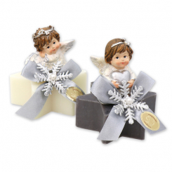 Sheep milk star soap 80g decorated with an angel, Classic/christmas rose silver 