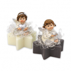 Sheep milk star soap 80g decorated with an angel, Classic/christmas rose silver 