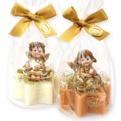 Sheep milk star soap 80g decorated with an angel in a cellophane, Classic/swiss pine 