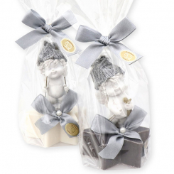 Sheep milk star soap 80g decorated with an angel-Igor, Christmas rose white/silver 