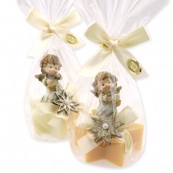 Sheep milk star soap 80g decorated with an angel in a cellophane, Classic/swiss pine 