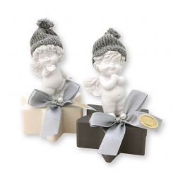 Schafmilchseife Stern 80g dekoriert mit Engel-Igor, Schneerose/Christrose 